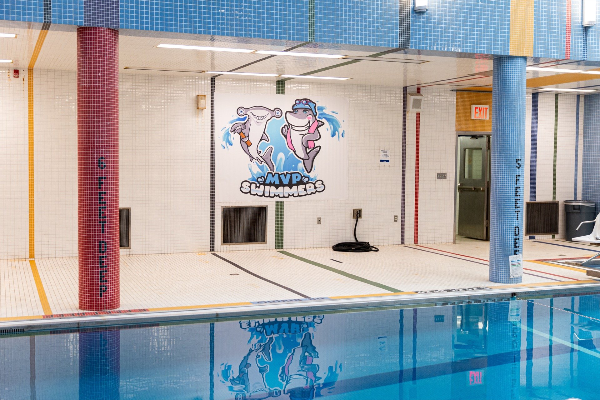 The PS 70 pool with the MVP Swimmers mural
